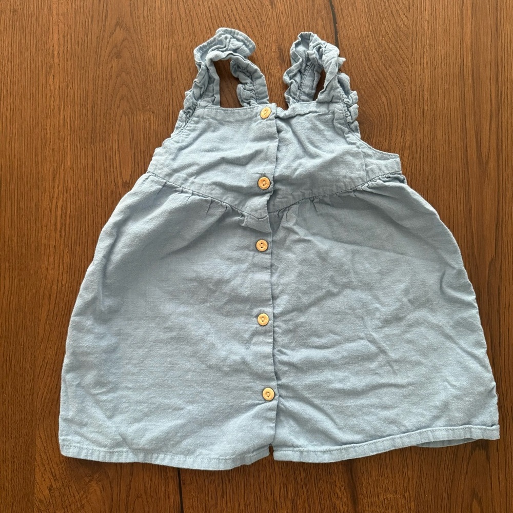 H&M Cotton Blue Button Ruffle Strap Dress, Size 9-12M